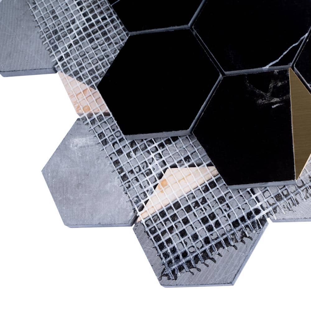 Black Gold Hexagon Marble Honeycomb Mosaic Wall Tile