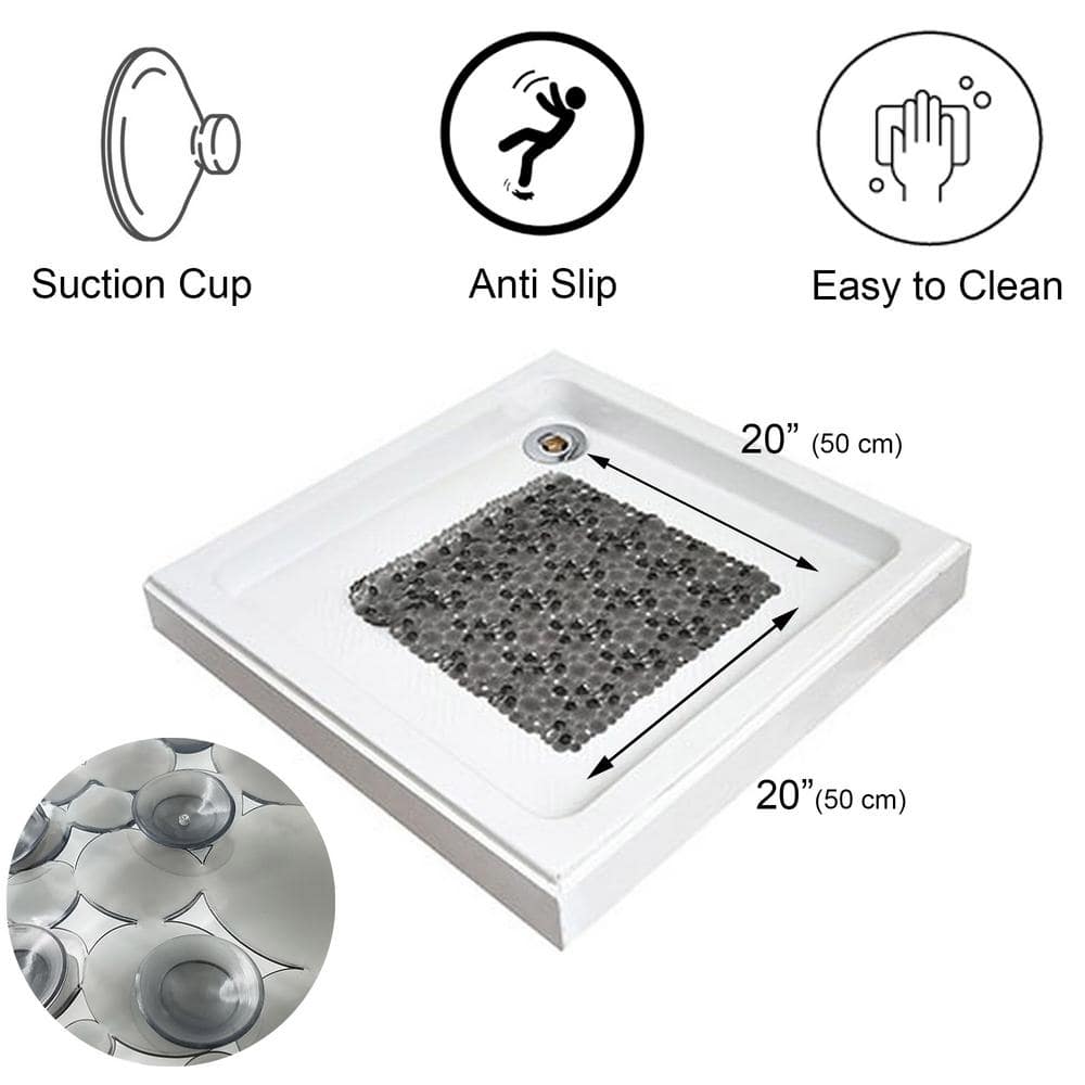 Gray PVC Non-Slip Square Shower Mat with Bubble Design