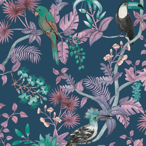 Tempaper Birds of Paradise Pacific Blue Peel and Stick Wallpaper Sample