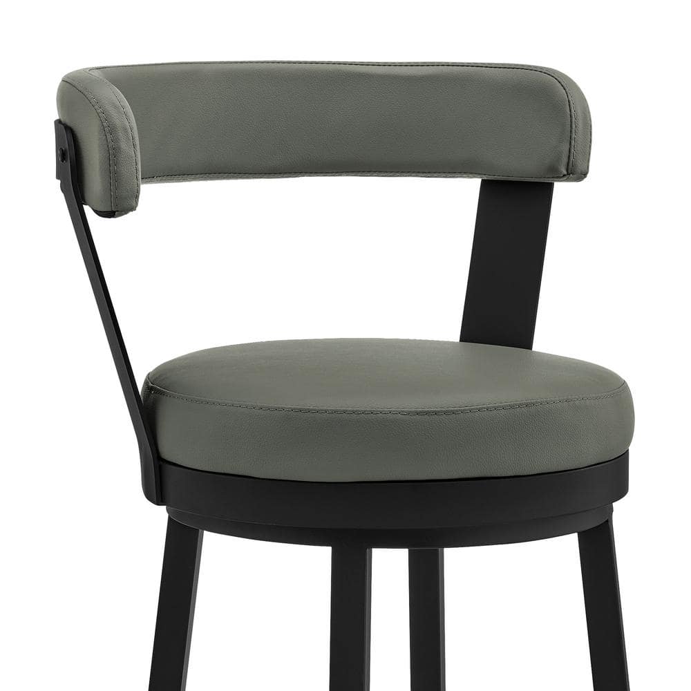Kobe 30" Black Finish Swivel Bar Stool with Gray Faux Leather
