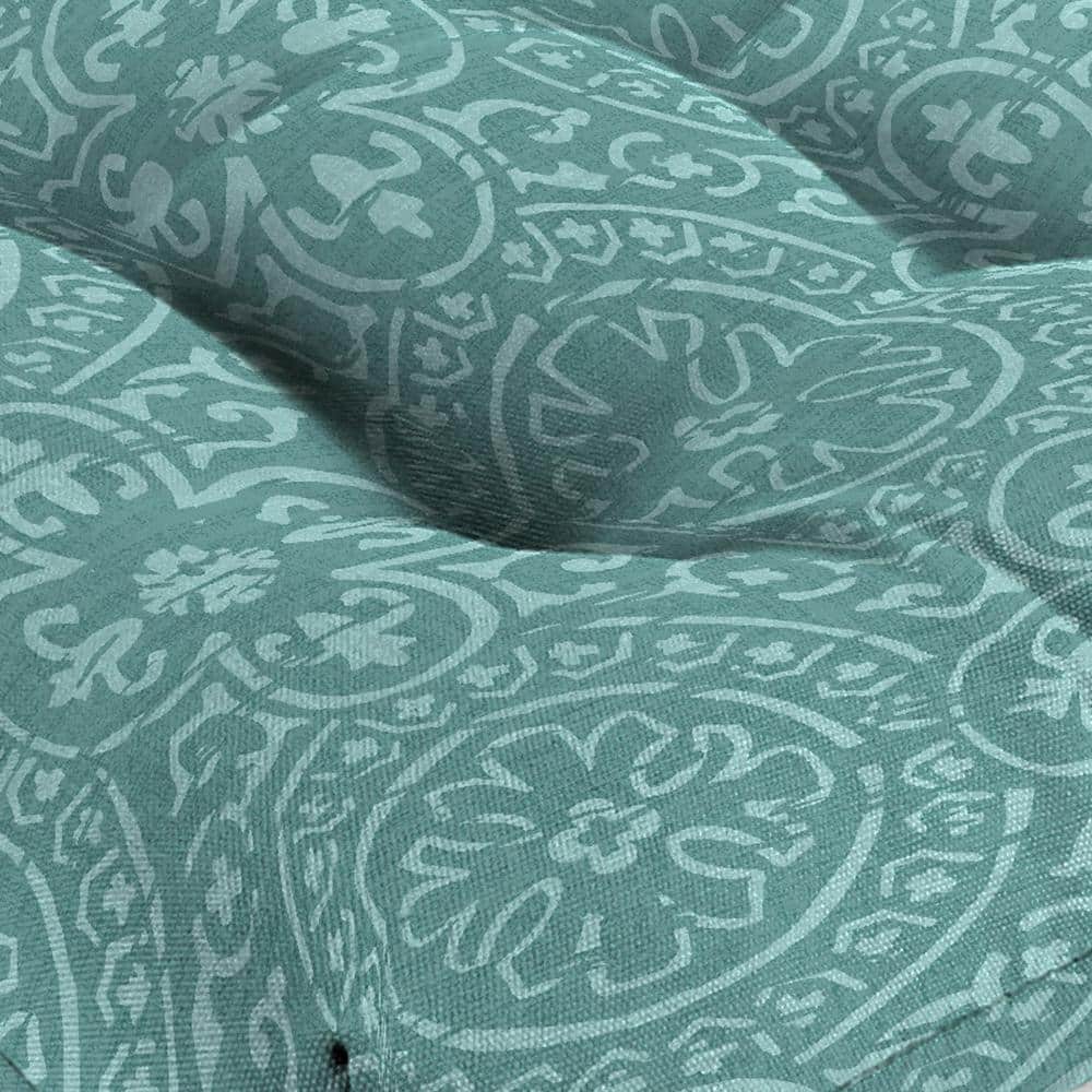 Quasi Zinc Turquoise Geometric Tufted Outdoor Wicker Seat Cushions, 18" x 18" (Set of 2)