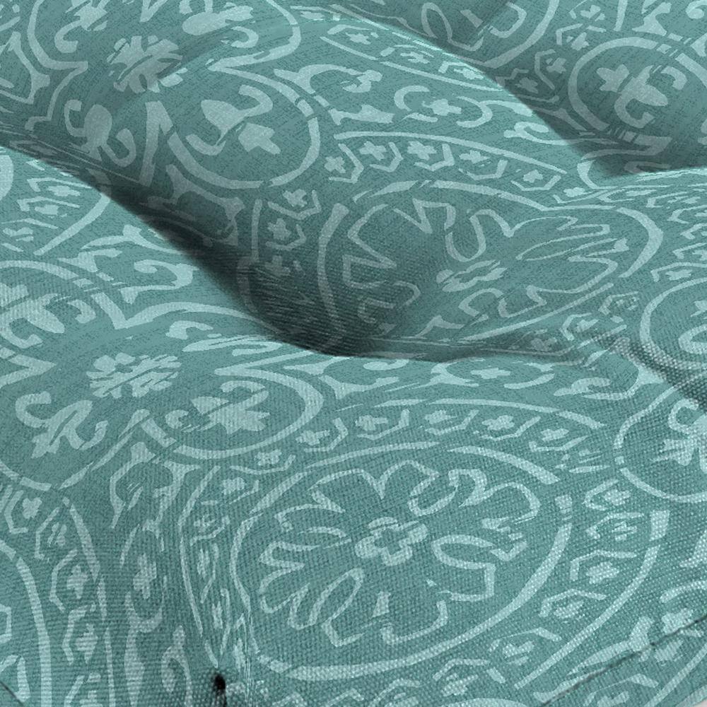 Quasi Zinc Turquoise Geometric Tufted Outdoor Wicker Seat Cushions, 18" x 18" (Set of 2)