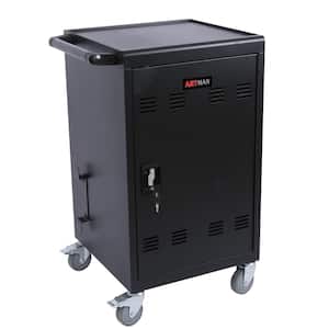 Matt Black Mobile Charging Cart and Cabinet for iPad, Chromebooks and Laptop Computers 30-Device Media Storage