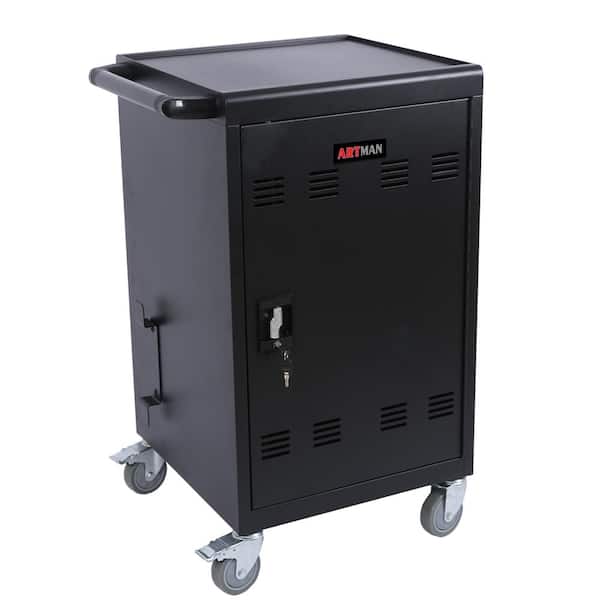 Unbranded Matt Black Mobile Charging Cart and Cabinet for iPad, Chromebooks and Laptop Computers 30-Device Media Storage