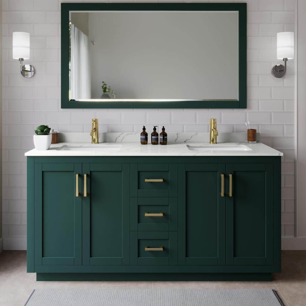 Miranda 66 in. W x 22 in. D x 33.75 in. H Double Bath Vanity in Green with Giotto Quartz Top price history on PriceWatchPro