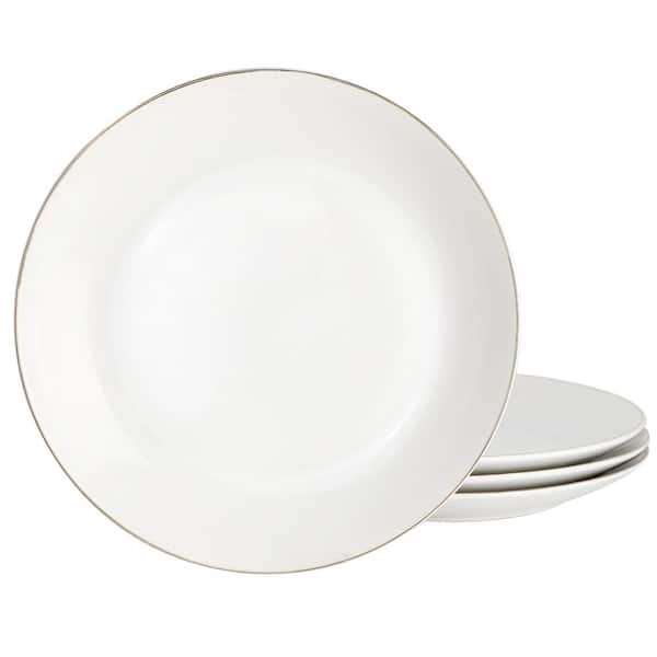 Ogalla 4-Piece Fine Ceramic 10.5 in. Dinner Plate Set in White with Gold Rim