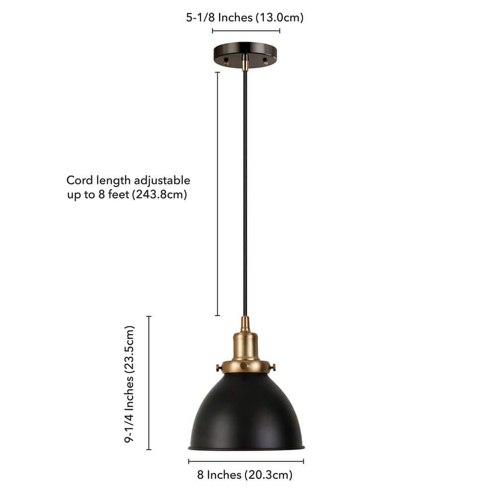 Madison 8'' Matte Black and Brass Industrial Pendant Light