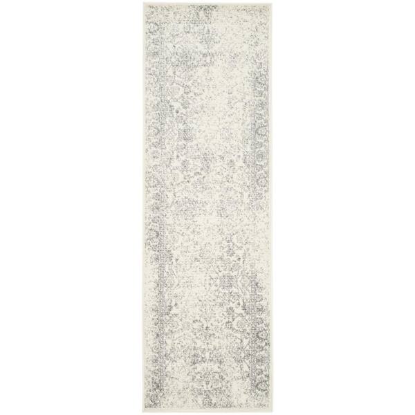 SAFAVIEH Adirondack 3 ft. x 14 ft. Ivory/Silver Border Distressed Runner Rug