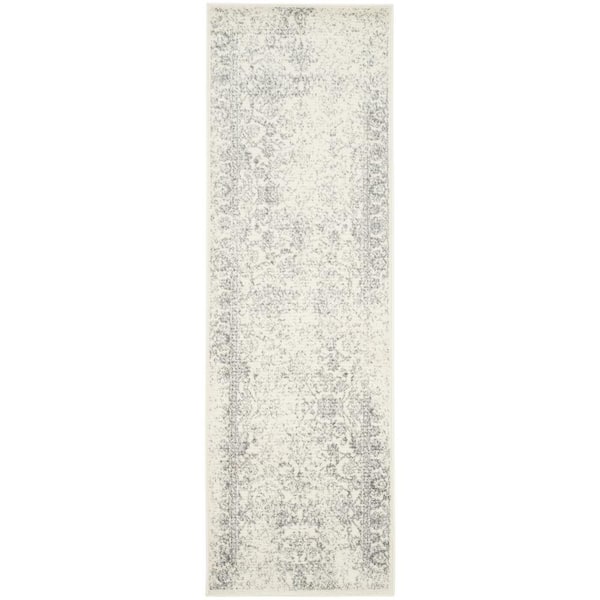 Adirondack Ivory/Silver 3 ft. x 20 ft. Border Distressed Runner Rug