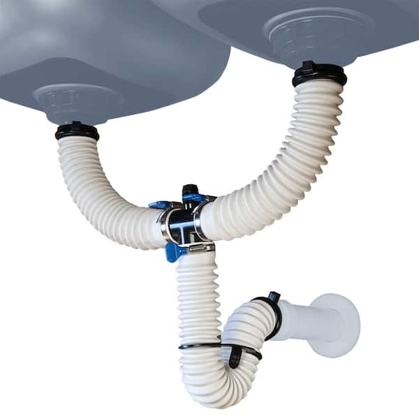 SIMPLE DRAIN 1-1/2 in. White Rubber Threaded All-in-One Drain Kit for Double Basin Sink