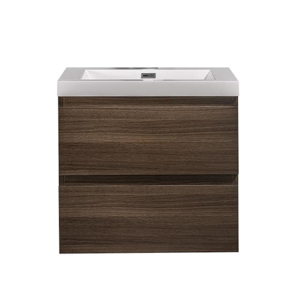 WELLFOR 23.6 in. W x 18.9 in. D x 22.5 in. H Bath Vanity in Gray Oak with White Vanity Top with White Basin