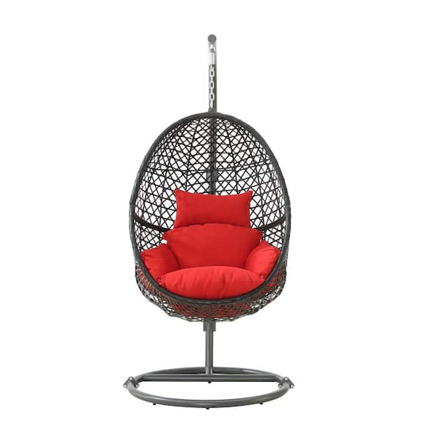 ITOPFOX 1 Person Black Rattan Frame with Red Cushion Patio Swing