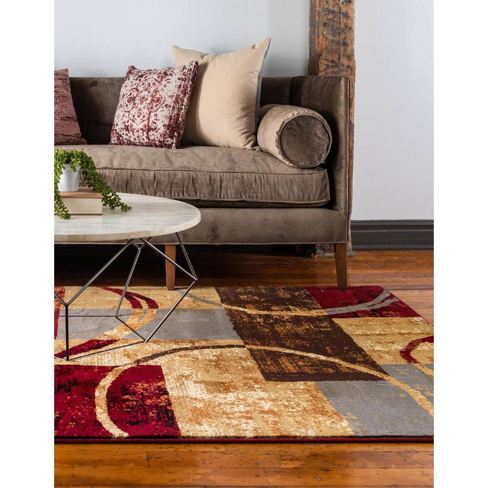 Colorful Abstract Rectangular Synthetic Area Rug