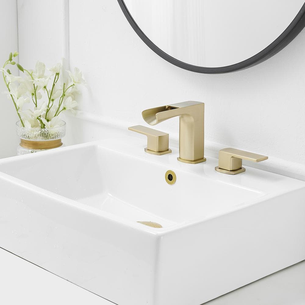 Brushed Gold 8-inch Widespread Double-Handle Waterfall Faucet Set