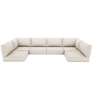 26 in. x 26 in. x 4 in. (14-Piece) Deep Seating Outdoor Lounge Chair Sectional Cushion Cream