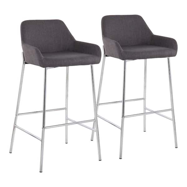 Lumisource Daniella 38 in. Fixed Height Charcoal Fabric and Chrome Bar Stool (Set of 2)