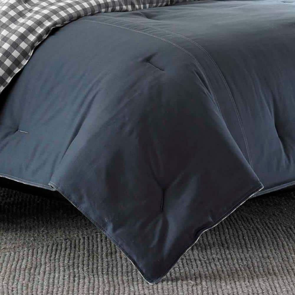 Full/Queen Charcoal Cotton Flannel Reversible Duvet Cover Set