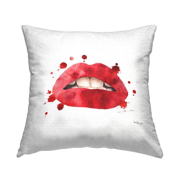 Stupell Industries Red Lips Fashion Makeup Glam Red Square Outdoor Throw Pillow
