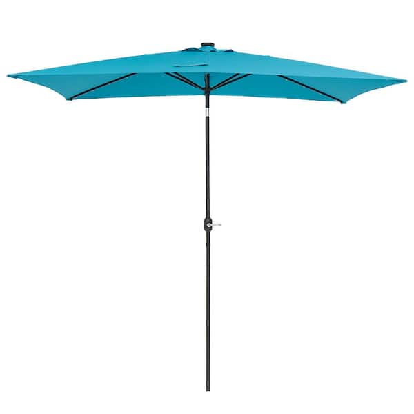 Unbranded 6.5 ft. x 10 ft. Steel Market Patio Umbrellas with Solar Lights and Tilt Button Umbrella in Lake Blue