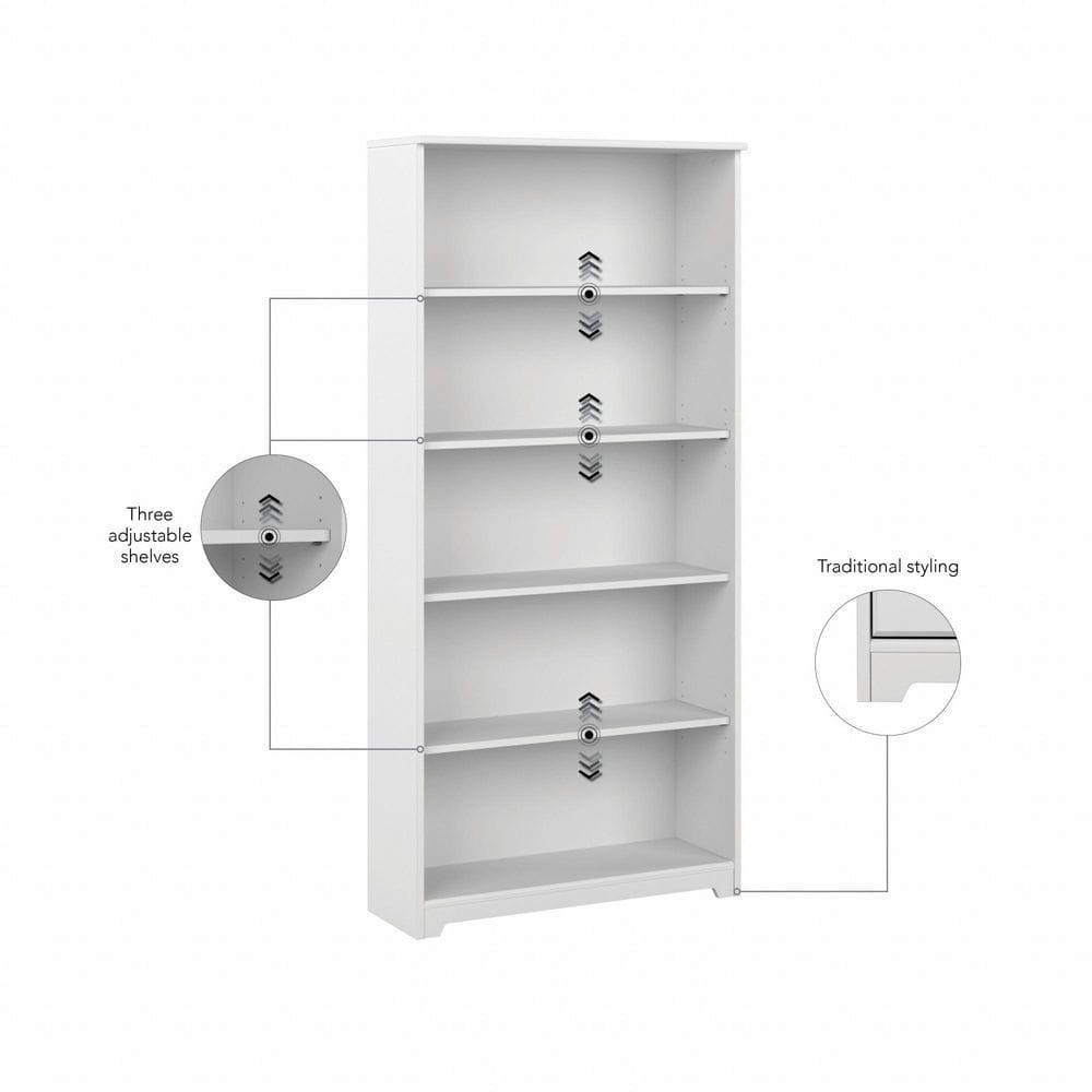 Cabot Tall 5-Shelf Adjustable White Bookcase Organizer