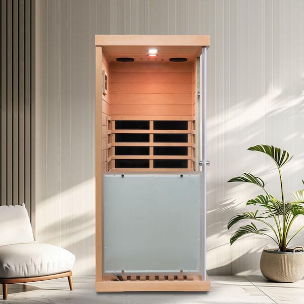 Hemlock 1-Person Far Infrared Sauna with 6 Heating Panels Digital Display Bluetooth LED Reading Light