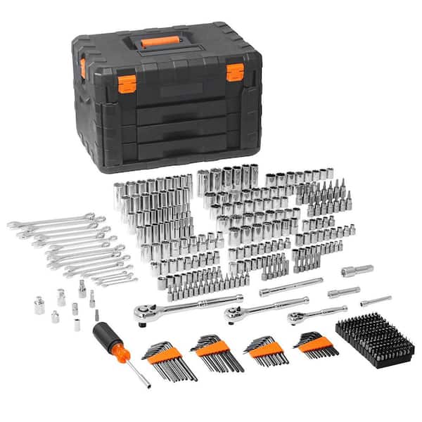 450 Pc Mechanics Tool Set, 1/4 in., 3/8 in., 1/2 in. Drive, SAE & Metric Sockets, Bits, Wrenches, Case Included