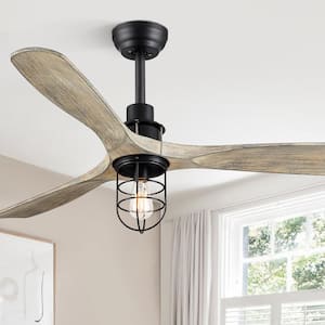 42 in. Indoor Matte Black Downrod 6-Speeds Farmhouse Caged Ceiling Fan with Light Kit and Remote Control DC Motor