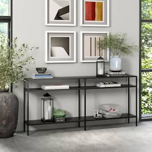 Sivil 64 in. Blackened Bronze Rectangle Metal Console Table with Metal Shelves