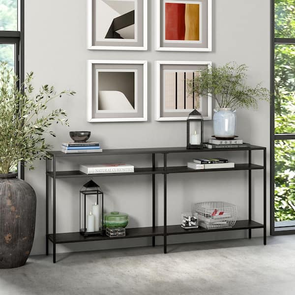 Meyer&Cross Sivil 64 in. Blackened Bronze Rectangle Metal Console Table with Metal Shelves