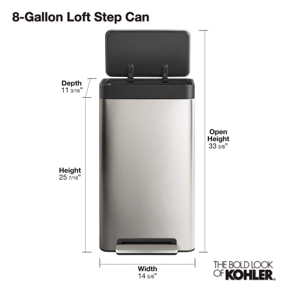 Stainless Steel 8-Gallon Hands-Free Kitchen Step Trash Can