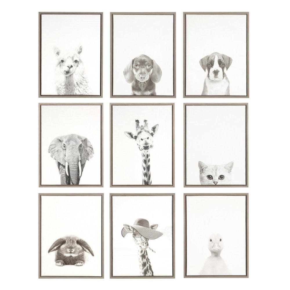 Gray Framed Black and White Elephant Canvas Wall Art