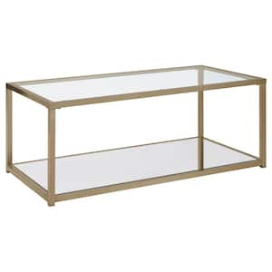 47 .25in Chocolate Chrome Rectangle Glass Coffee Table with Mirror Shelf