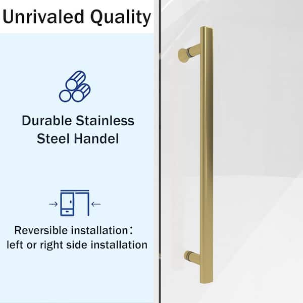56-60 in.W x 76 in.H Sliding Frameless Glass Shower Door, with Handle and Seal Strip, Stylish and Modern, Golden