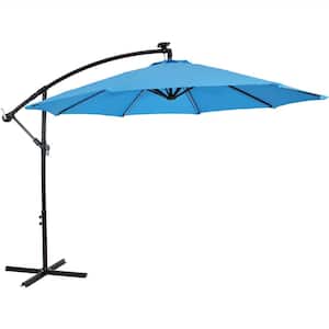 9.5 ft. Offset Cantilever Patio Umbrella in Azure with Solar LED Lights
