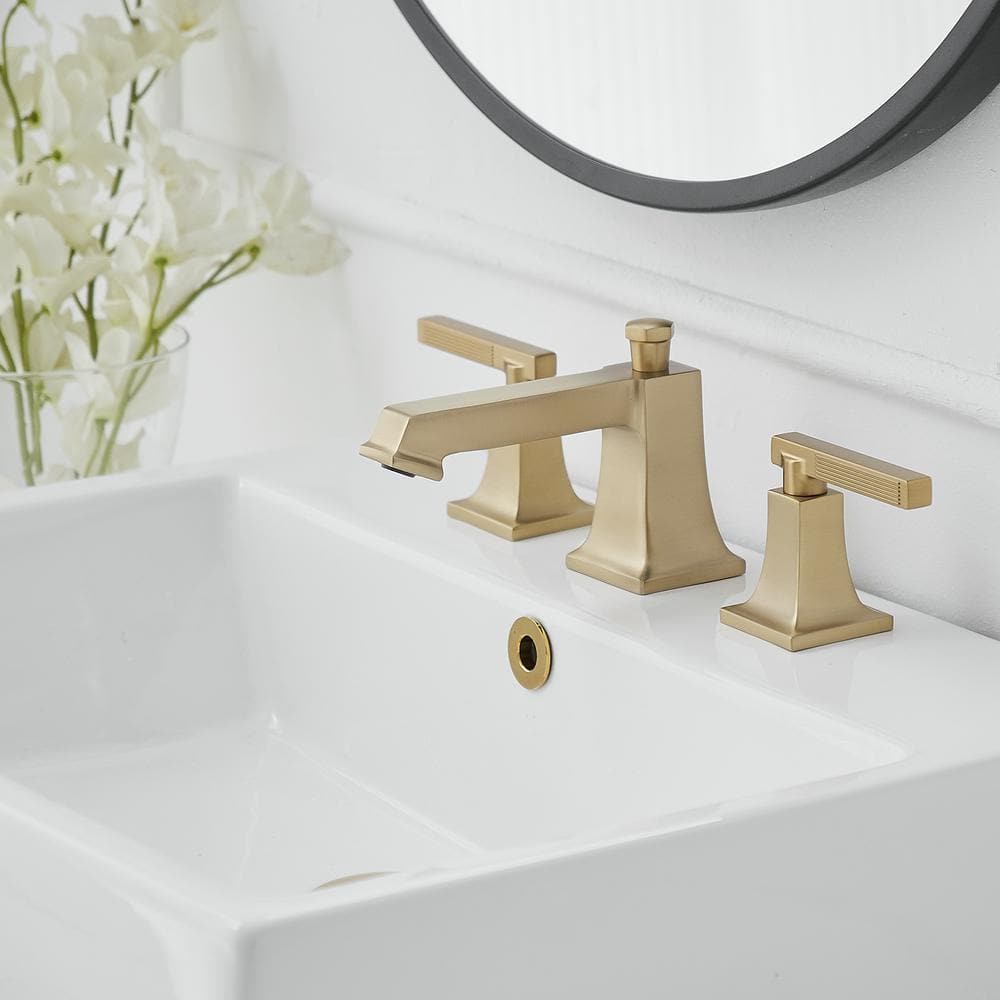 Brushed Gold 2-Handle Widespread Bathroom Faucet with Drain Assembly