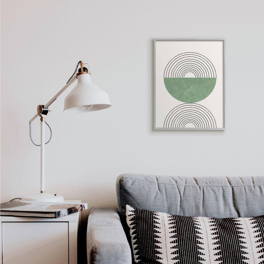 Gray and Green Geometric Abstract Canvas Art with Frame, 16 x 20