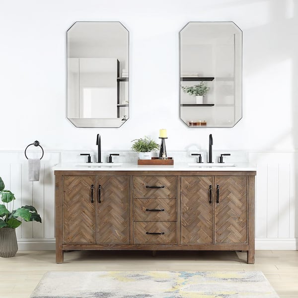 ROSWELL Javier 72 in.W x 22 in.D x 33.9 in.H Double Sink Bath Vanity in Antique Gray with White Grain Composite Stone Top