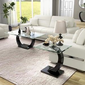 Tafthall 2-Piece 50 in. Glossy Black Rectangle Glass Coffee Table Set