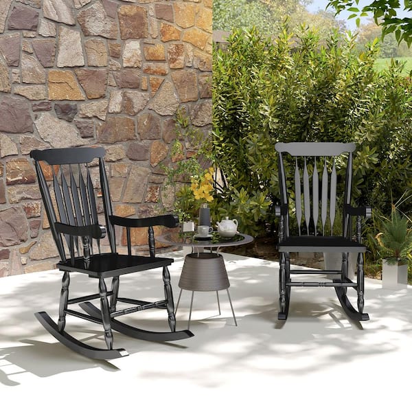 Unbranded Wood Outdoor Rocking Chairs Set of 2, Vintage Porch Rockers with High Back for Garden, Patio, Balcony