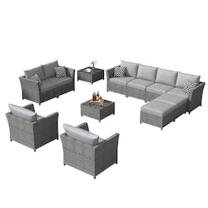 Bexley Gray 12-Piece Wicker Patio Conversation Seating Set with Dark Gray Cushions