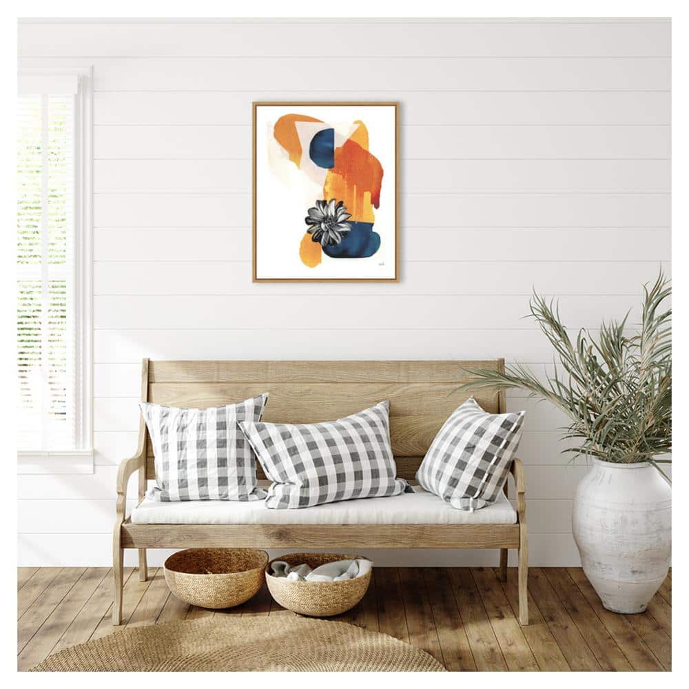 Yakamoz I Abstract Orange and Blue Canvas Print with Maple Frame