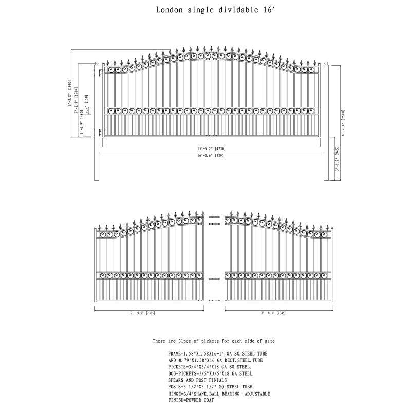 Black Steel Arched Sliding Driveway Gate with Gothic Pedestrian Gate