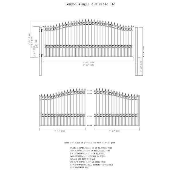 ALEKO 21 ft. x 6 ft. x 16 ft. Black Steel Single Sliding Driveway Gate London Style with Pedestrian Gate 5 ft. Fence Gate