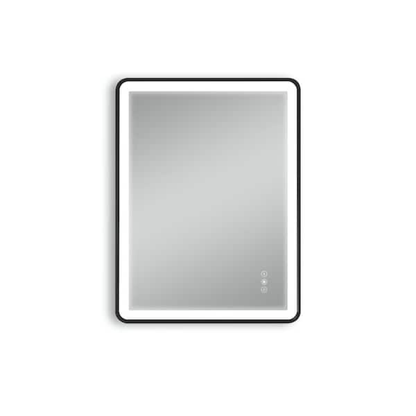 Unbranded 24 in. W x 32 in. H Rectangular Metal Framed Anti-Rust Wall Hangs LED Bathroom Vanity Mirror in Black