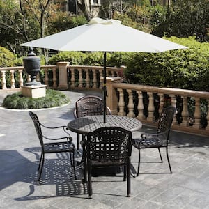 7.5 ft. Polyester Market Patio Table Umbrella in Beige with Push Button Tilt and Crank
