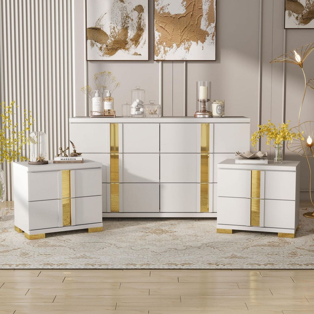 white and gold dresser and nightstand set Tradare of 2, White Night Stand with 2 Drawers, Modern End Table with Metal Legs Gold Handles, Bedside Table for Bedroom, Hallway : Home & Kitchen Accented with gold finished drawer pulls and bracket style legs Provincial Style West Michigan Company