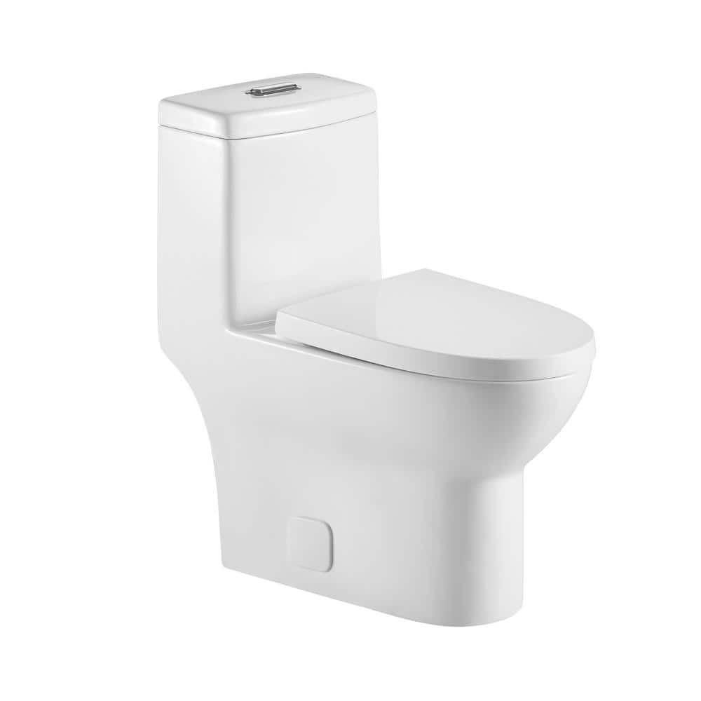 HOMEMYSTIQUE 1-Piece 0.88/1.2 GPF Dual Flush Elongated Toilet in White ...