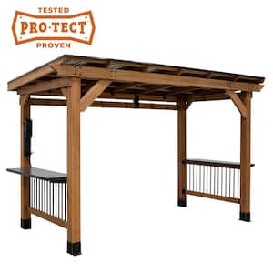 Saxony 12 ft. x 6 ft. XL All Cedar Wood Grill Gazebo w/ Hard Top Steel Roof and Powder Coated Steel Countertops Electric