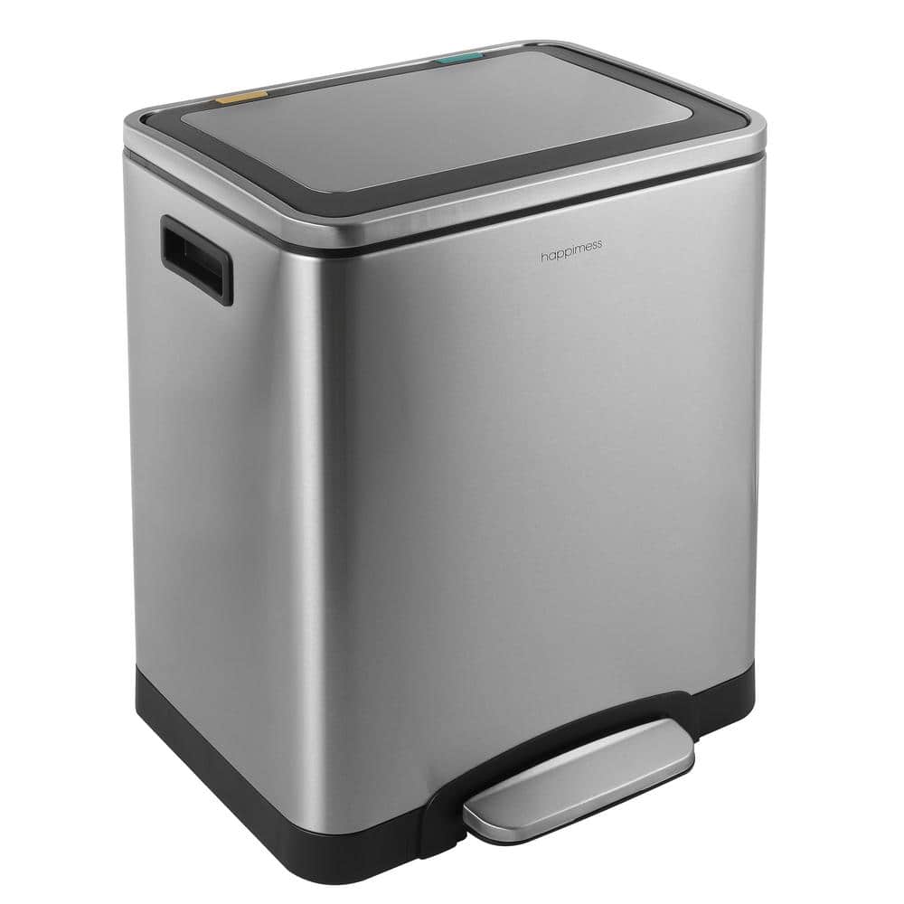 Mind Reader 2-Section Stainless Steel Recycle Bin, 24 Liter/ 6.5 Gallon  Capacity, Metal Recycling Bin, Kitchen, Hands Free Pedal, Quiet Close Lid