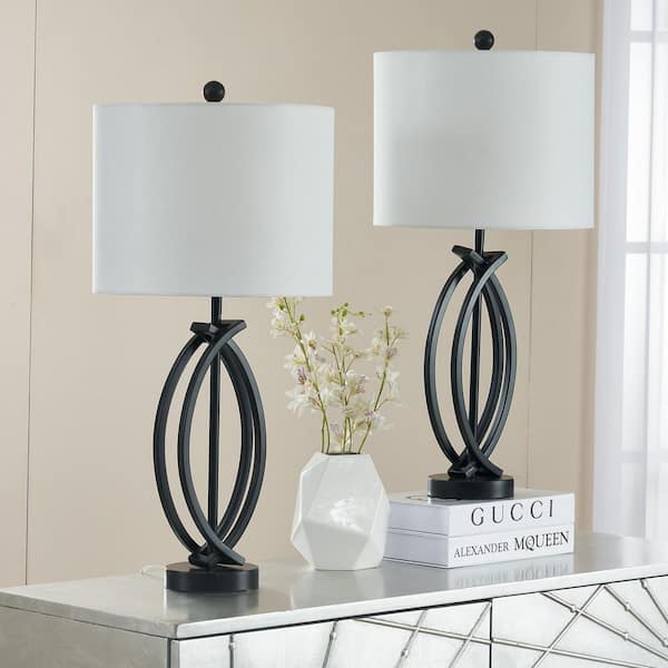 26 in. Black Modern Dimmable Metal Bedroom Living Room Bedside Desk Nightstand Table Lamps (Set of 2)